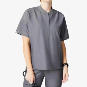 Figs Scrub Top Gray Graphite Dahra Henley Blouse Size XXS Short Sleeve